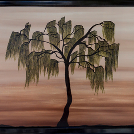 Xenia Headley: 'Weeping Willow', 2015 Acrylic Painting, nature. Artist Description:  Weeping willow is painting in acrylics on a 24x36 canvas and customer framed by Michaels with a shiny black frame. Total measurement with frame is 26x38. This painting has very warm earthy tones to represent nature. ...