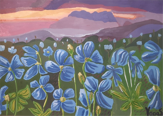 Artist Yana Syskova. 'Blue Poppy At Sunset' Artwork Image, Created in 2020, Original Painting Other. #art #artist