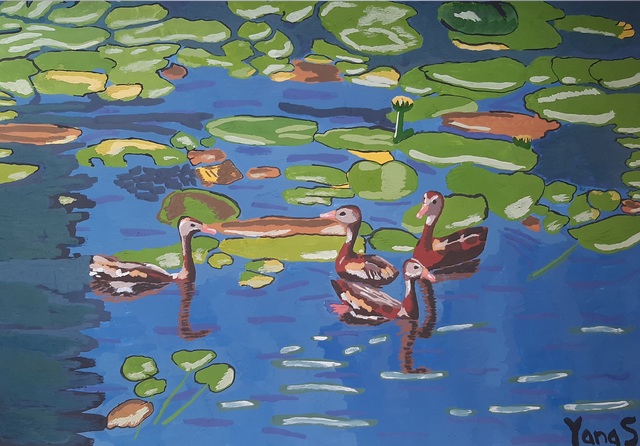 Artist Yana Syskova. 'Ducks In Water' Artwork Image, Created in 2020, Original Painting Other. #art #artist