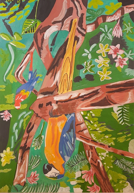 Artist Yana Syskova. 'Parrots In Rainforest' Artwork Image, Created in 2020, Original Painting Other. #art #artist
