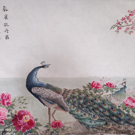peacock chinese painting By Qinghe Yang
