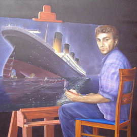 Yordan Enchev: 'Selfportrait with a message', 2009 Oil Painting, Christian. Artist Description:   This is an original oil painting on canvas, 107x70cm. What triggered the idea to paint this work and to write the message? It was the death toll of the Titanic disaster - 70% of the total number of people onboard. Then I thought about the End time and here ...