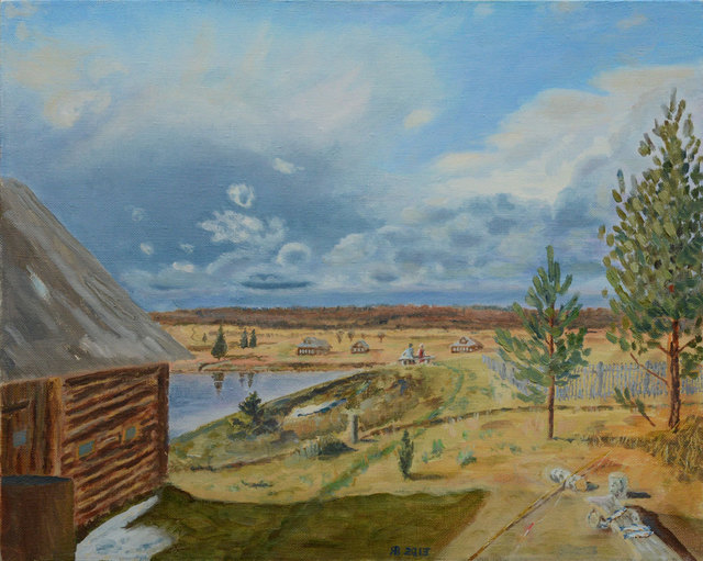 Artist Vladimir Yaskin. 'April, Upper Volga' Artwork Image, Created in 2013, Original Painting Oil. #art #artist