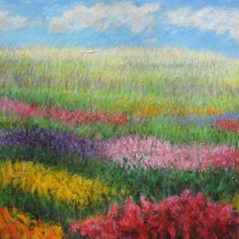Yeoun Lee: 'Meadow', 2011 Acrylic Painting, nature. Artist Description:  landscape, beautiful colors, sky, flowers ...