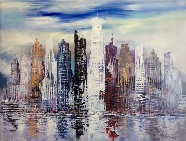 Paul Ygartua  'City Skyscrapers Vancouver Coal Harbour', created in 2016, Original Painting Acrylic.
