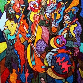 Yosef Reznikov: 'composition musicians', 2018 Other Painting, Judaic. Artist Description: Jewish motifs in our painting.  Despite its ancient and eventful history, very few artists were nominated by the Jewish people from their midst.  This is explained by religious prohibitions onpainting , for it is saidDo not make yourself an idol and no image of what is in the sky ...