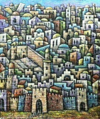 Yosef Reznikov: 'old jerusalem', 2020 Mixed Media, Architecture. Jerusalem in painting.Jerusalem remains a favorite subject of painting today  many Israeli and foreign artists have managed to realistically or symbolically express the peculiar beauty and special color of the Holy City. This topic is very close to us. We have completed a significant number of paintings on this ...