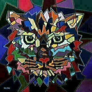 Yosef Reznikov: 'portrait of cat', 2021 Mixed Media, Animals. Abstracted realism.Abstractionism is two clear trends: geometric abstraction based mainly on well- defined configurations  Malevich, Mondrian  and lyrical abstraction, in which composition is organized from a free- flowing form  Kandinsky . Also in abstractionism there are several large independent movements. We name some of them: Cubism, Neoplasticism, Orphism, Suprematism, Tachism, ...