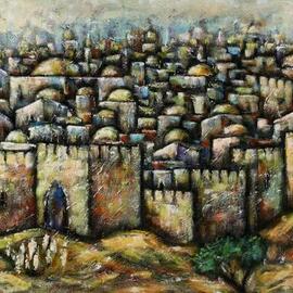 Yosef Reznikov - the old jerusalem, Original Mixed Media
