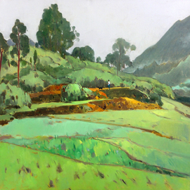 Jinsheng You: 'farmland in spring 252', 2019 Oil Painting, Landscape. Artist Description: This is an original unique oil painting on canvas. The work was signed in the back by the artist. It will be rolled in a tube for shipping. ...