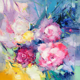 Jinsheng You: 'floral 353', 2020 Oil Painting, Floral. Artist Description: Beautiful flowers make people feel happy, bright colors and exquisite painters bring beauty enjoyment ...