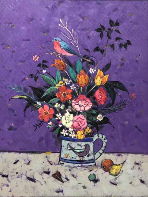 Artist Jinsheng You. 'Flowers In The Vase 583' Artwork Image, Created in 2019, Original Painting Oil. #art #artist