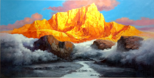 Artist Jinsheng You. 'Golden Mountain 589' Artwork Image, Created in 2019, Original Painting Oil. #art #artist