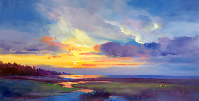 Artist Jinsheng You. 'Sky In Dawn 257' Artwork Image, Created in 2019, Original Pastel Oil. #art #artist