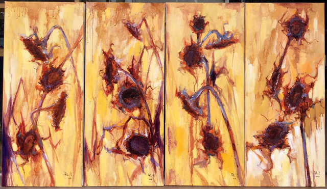 Artist Jinsheng You. 'Sunflowers 175' Artwork Image, Created in 2020, Original Pastel Oil. #art #artist
