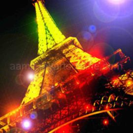 Night Eiffel Tower blue light very colorful artwork By Andrew Young