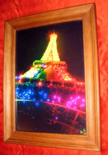 Artist Andrew Young. 'Night Rainbow Stars Eiffel Tower' Artwork Image, Created in 2011, Original Mixed Media. #art #artist