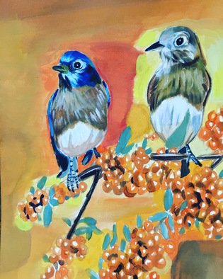 Yubirna Paulino: 'birds view on nature', 2020 Watercolor, Animals. This is my painting of birds viewing nature made with watercolor. ...