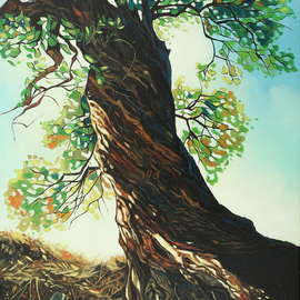 Yue Zeng: 'big tree', 2019 Oil Painting, Trees. Artist Description: Big tree with colorful tree trunk. ...