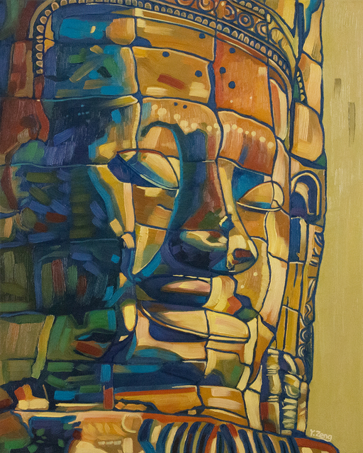 Yue Zeng  'Khmer Smile', created in 2021, Original Painting Oil.