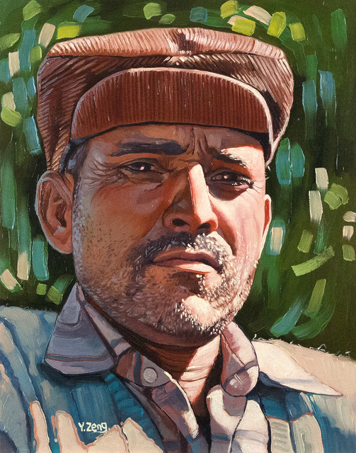 Yue Zeng  'Male Portrait With Cap', created in 2021, Original Painting Oil.
