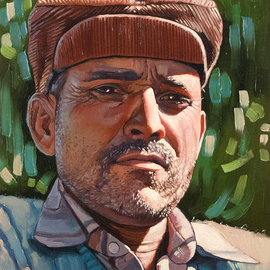 Yue Zeng: 'male portrait with cap', 2021 Oil Painting, Portrait. Artist Description: Male portrait with cap. ...