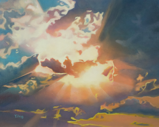 Yue Zeng  'Sunbeam Through Clouds', created in 2020, Original Painting Oil.