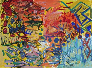 Yuriy Samsonov: 'are we drawn to the mountains', 2021 Mixed Media, Abstract Landscape. It s difficult and dangerous there . .The work is executed in the style of Abstract Expressionism, in mixed media on paper, collage, marker, acrylic, tempera, gouache. ...