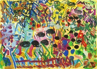 Yuriy Samsonov: 'songs of the fields', 2021 Mixed Media, Abstract Landscape. Golden meadow, ripe barley . .The work is executed in the style of Abstract Expressionism, in mixed media on paper, acrylic, tempera, gouache. ...