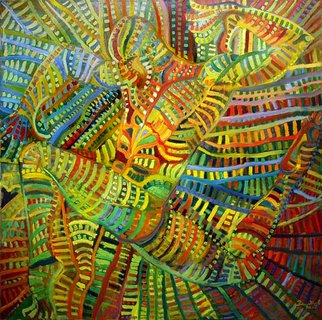 Vladimir Zagitov: 'Green Dance', 2007 Oil Painting, Abstract Figurative.  The man dancing and the world dancing around...