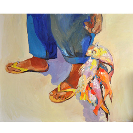Anastasia Zakharova Artwork fisherman from Zanzibar, 2015 Oil Painting, Sea Life