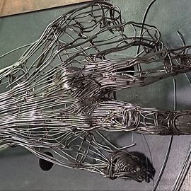 Zamin Sangtarash: 'take my hand', 2023 Wire Sculpture, People. Artist Description: It s a stainless steel wire sculpture, representing image of hand larger than life- size.  It is still under construction. ...