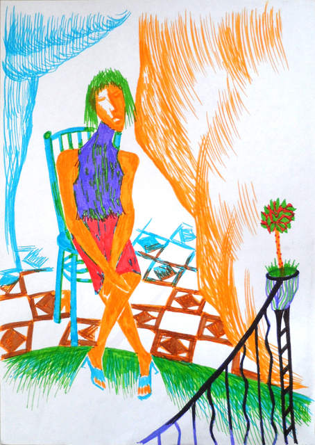 Artist Zaure Kadyke. 'Fiesta' Artwork Image, Created in 1996, Original Drawing Pencil. #art #artist