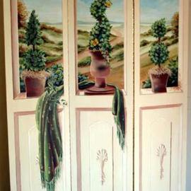 Marsha Bowers: 'Topiary Screen', 2003 Other Painting, Other. Artist Description: Hand Painted Trompe L' oeil 3- Panel Screen. Medium- Acrylics. ...
