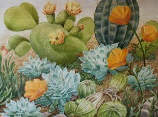 Marsha Bowers: 'cactus extravaganza', 2020 Oil Painting, Garden. This painting was inspired by my own garden. I have always loved cactus and succulents and the beautiful textures, colors and varieties they have. I wanted to do a large scale painting to showcase their beauty. ...
