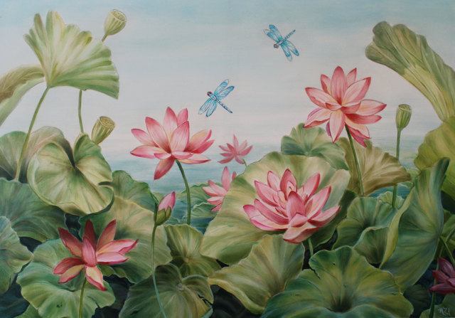 Artist Marsha Bowers. 'Dragonflies' Artwork Image, Created in 2021, Original Paper. #art #artist