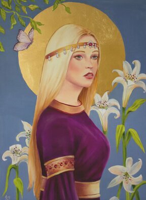 Marsha Bowers: 'lily', 2022 Oil Painting, Portrait. Original Oil painting on canvas with Imitation Gold Leaf applied...