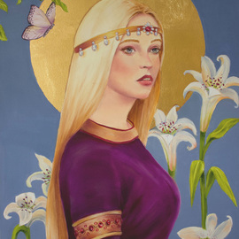 Marsha Bowers: 'lily', 2022 Oil Painting, Portrait. Artist Description: Original Oil painting on canvas with Imitation Gold Leaf applied...