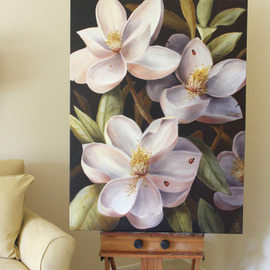 Marsha Bowers: 'magnolias', 2018 Oil Painting, Floral. Artist Description: Oil on canvas, large scale floral painting...