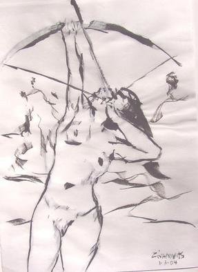 Dana Zivanovits: 'ARCHER', 2004 Ink Painting, Sports. Artist Description:  Ink on Japanese rice paper.    Spontanious and expressive.A signed and dated Zivanovits original. ...
