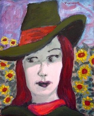 Dana Zivanovits: 'COWGIRL WITH SUNFLOWERS', 2002 Acrylic Painting, Western.  A cowgirl in a field of sunflowers. Acrylic on canvas- a signed Zivanovits original. ...