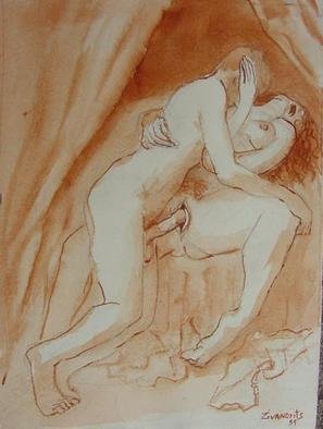Dana Zivanovits: 'EROTIC LOVERS', 1989 Watercolor, Erotic.   This is a watercolor on Arches all rag acid free paper. A signed and dated Zivanovits original....