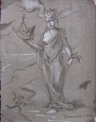 Dana Zivanovits: 'FORTUNE', 2006 Watercolor, Mythology.  Ink and tempra on toned acid free all cotton, heavy paper. A signed and dated Zivanovits original. Size 5