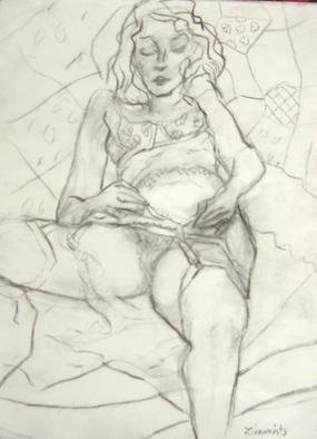 Dana Zivanovits: 'GARTERS', 2002 Charcoal Drawing, Erotic. Charcoal on all cotton acid free Arches paper. A signed zivanovits original.  ...