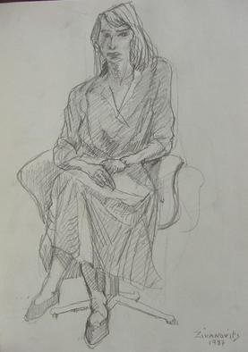 Dana Zivanovits: 'MODEL ON MOD CHAIR', 1997 Pencil Drawing, Undecided.  A early work in pencil on sketch paper- a signed and dated Zivanovit's original. ...