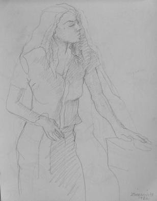 Dana Zivanovits: 'OATH', 1982 Pencil Drawing, People.  A early work in pencil on sketch paper- a signed and dated Zivanovit' s original. NOTE: Paper is white despite photo....