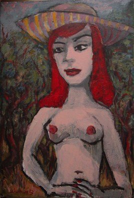 Dana Zivanovits: 'STRIPED HAT', 2002 Acrylic Painting, nudes.   This painting was done in acrylic on stretched linen. ...