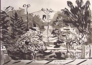Dana Zivanovits: 'SUBURBAN STREET', 2004 Ink Painting, Cityscape. Artist Description:  A spontaneous ink study of a suburban street. Ink on Fabriano acid free watercolor paper. Signed and dated Zivanovits original. ...