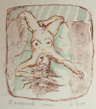 Dana Zivanovits: 'TRAUMA', 2004 Monoprint, Psychology.  This is a mono type pulled from a painted glass plate and watercolor brushwork. 1/ 1 one version only- a signed and dated Zivanovits original. Sheet; 7 1/ 2 x 7