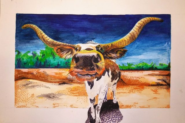 Zoraida Haibi Figuera  'Longhorn Bull', created in 2018, Original Painting Acrylic.